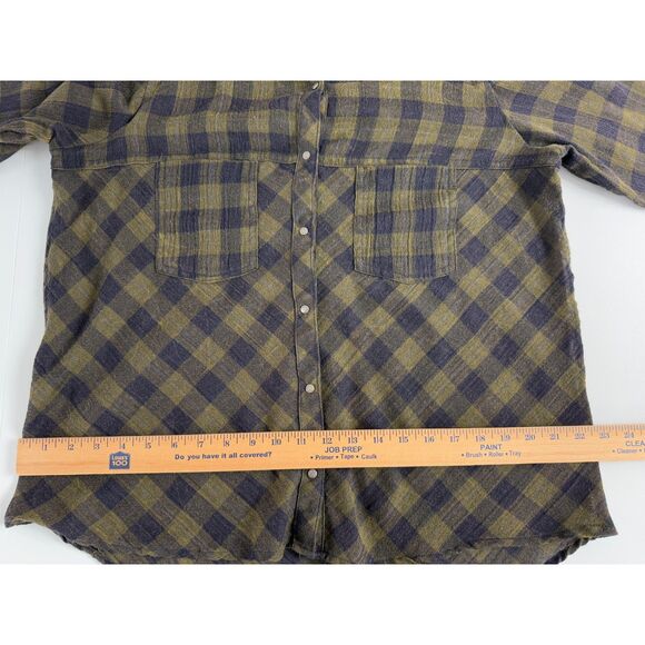 Free People Women's Snap Button Up Shirt Long Sleeve Green Blue Plaid Size M - Picture 8 of 11